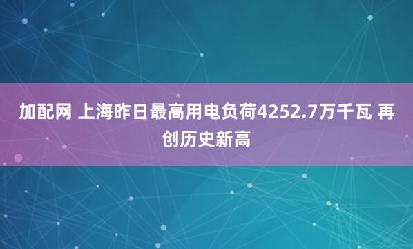 加配网 上海昨日最高用电负荷4252.7万千瓦 再创历史新高